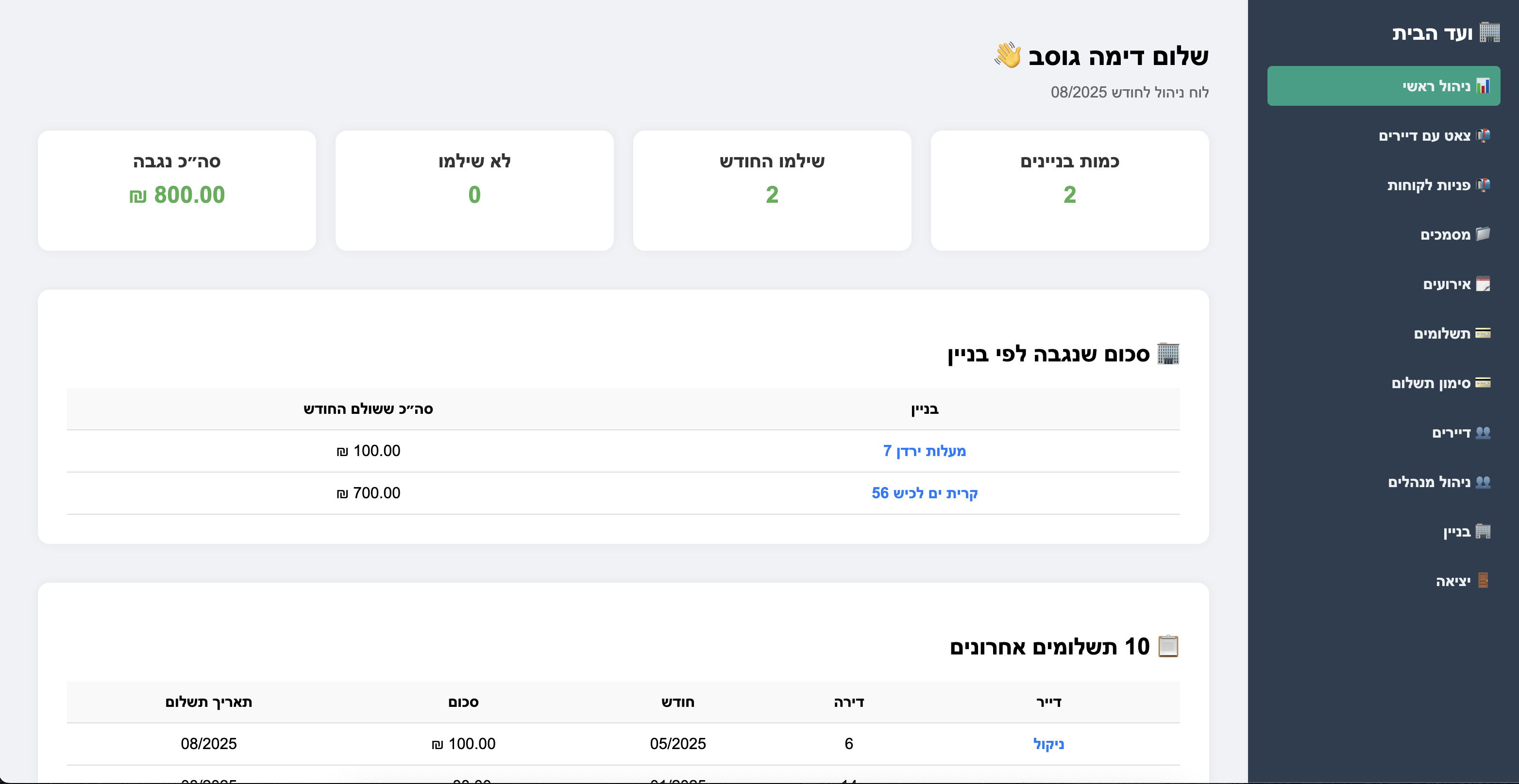 תמונה של מערכת ניהול ועד הבית